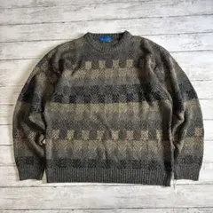 TOWNCRAFT 幾何学柄ニット セーター XL相当 グレー系