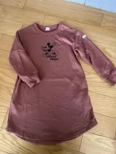 ミッキーマウス 長袖ワンピース 110〜120cm ブラウン系 女の子