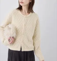 ロペピクニック金ボタンフェザーラメニット ベージュニットカーディガン38L