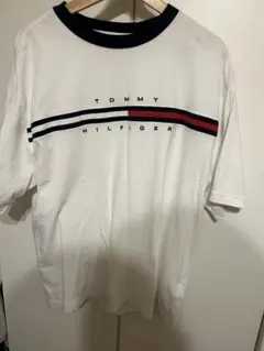トミーヒルフィガー ロゴ 半袖Tシャツ 男女兼用(X L)ホワイト 定番モデル