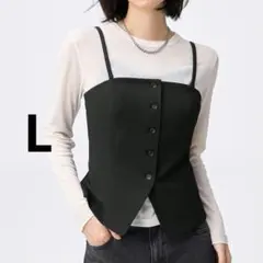 【L】タグ付き 未使用 GU フロントボタンビスチェ ブラック 黒