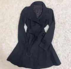 美品　バーバリーブラックレーベル ノバチェック フレア トレンチコート ブラック