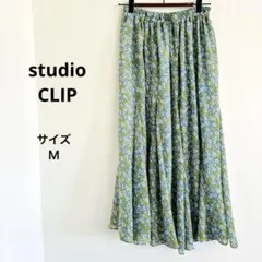 スタジオクリップ　花柄　ロングスカート ブルー系　サイズＭ　総柄　ウエストゴム