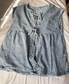 デニム ノースリーブ シャツ Lサイズ