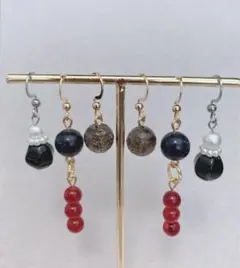 【最終値下げ】冬色ピアス　一粒ピアス　天然石　金属アレルギー対応　まとめ売り