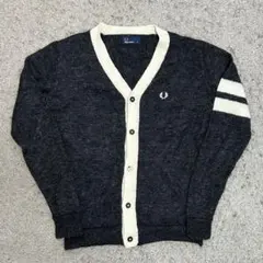 美品　FRED PERRY カーディガン Mダークグレー/ベージュ　モヘア混