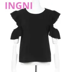 INGNI 肩あき　フリル袖 黒　無地　トップス　カットソー　Tシャツ　半袖