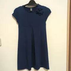 ネイビー 半袖 ワンピース 152センチ　フラワーアクセント