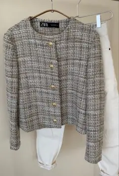 ZARA ノーカラーツイードジャケット