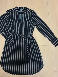 H&M ストライプ シャツワンピース 長袖 ベルト付き