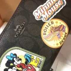 ディズニーコラボ長財布 シグネチャー×ミニーマウス 茶系