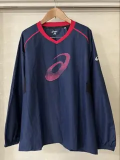 【メンズS】asics バレーボール　ウォームアップシャツ　ピステ　ネイビー