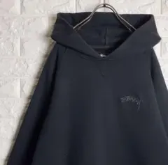 古着 ステューシー 刺繍ロゴ スウェット プルオーバー パーカー ブラック XL