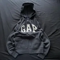 90's ~ OLD GAP ジップパーカー　グレー　ロゴドン　短丈　y2k