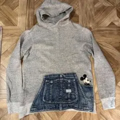デニムダンガリー ミッキーマウス刺繍付きパーカー 160