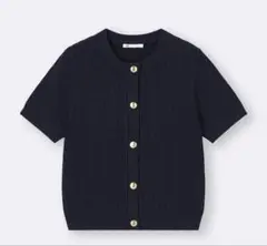 ケーブルメタルボタンカーディガン　ネイビー　Mサイズ