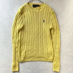 【美品】 ポロラルフローレン ケーブルニット セーター ホースロゴ刺繍 イエロー