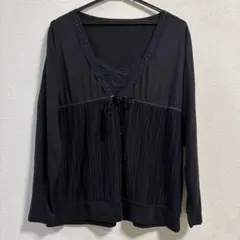 プリーツデザイン長袖トップス 黒 3L