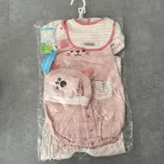 猫デザイン 長袖コンビドレス 新生児用
