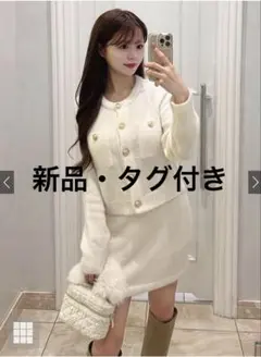 ラメフェザーニットカーディガン×ミニスカートセットアップ[kz617]