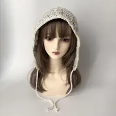 フードニット帽　ライトグレー