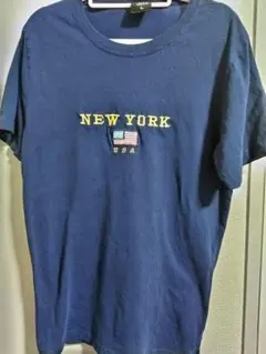 ニューヨーク 刺繍　ネイビー Tシャツ Lサイズ