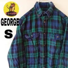 USA古着 GEORGE ネルシャツ　ネイビー　グリーン　S チェック