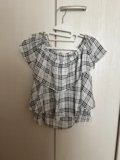 INGNI チェック柄オフショルダーフリルブラウス ホワイト Mサイズ