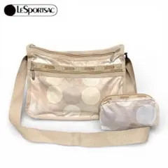 LeSportsac ショルダーバッグ ドット柄 ベージュ ポーチ付 マチ拡張