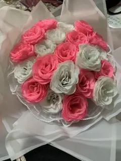 글리터 핑크 화이트 인공 꽃 부케