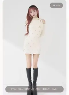 Darich キルティングビジューニットミニワンピース