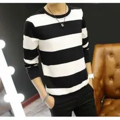 黒白　Mサイズ　大人気商品　長袖Tシャツ　ボーダー　メンズ
