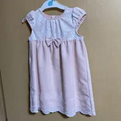 ピンクの音符刺繍ワンピース　moo non non110