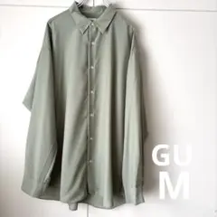 【GU】イージーケアシアーオーバーサイズシャツ グリーン 長袖 M