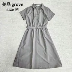 美品 グローブ スキッパー 半袖 シャツワンピース ベルト付 Mサイズ Aラインのサムネイル