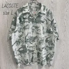 LACOSTE　ラコステ　半袖シャツ　総柄　Netflix　刺繍ロゴ　L 緑