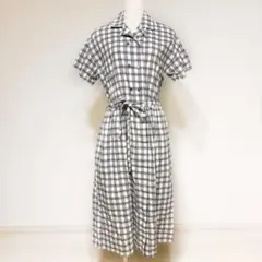 ⁑ パーリッシィ ⁑美品 チェック ロングワンピース グレー ウエストリボン♭のサムネイル