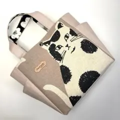 トートバッグ　サイドポケット付き　猫柄　エチノ生地　ハンドメイド