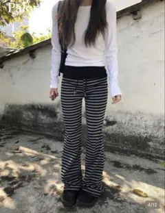 ボーダー柄 イージーパンツ shien