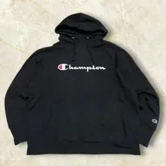 チャンピオン ロゴプリント 白タグ スウェットパーカー プルオーバー 黒3XL