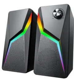 スピーカー PC ゲーミングスピーカー 有線 RGBライト付き