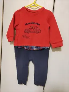 Moujonjon 車刺繍ロンパース・カバーオール