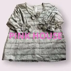 PINK HOUSE ピンクハウス　半袖ブラウス　ふんわり袖　人気デザインリボンのサムネイル