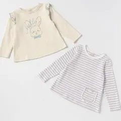 プティマイン　長袖　シャツ　新品　90 女の子　フリル　うさぎ　ボーダー