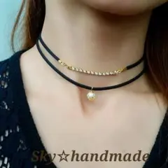 《75》【全29色】花座パール×ダイヤレーンの大人可愛い2連チョーカー