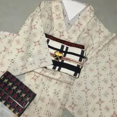 SHUGAR様お値引き 涼しげな可愛い格子柄 サマーウール 単衣着物