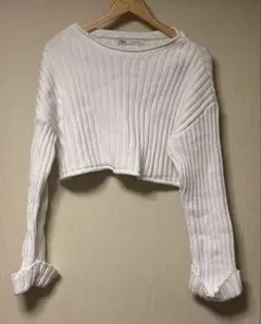 ZARA クロップド丈 リブニット ホワイト M