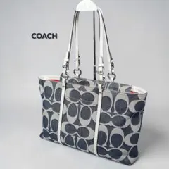 コーチ COACH トートバッグ デニム シグネチャー キャンバス A4 美品
