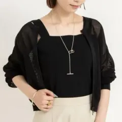 【新品タグ付】 ノーリーズ ラメ メッシュ カーディガン 黒のサムネイル