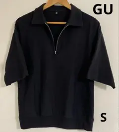GU 블랙 하프 지퍼 스웨트셔츠 5분 슬리브